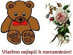 pohlednice - medvídek a růže